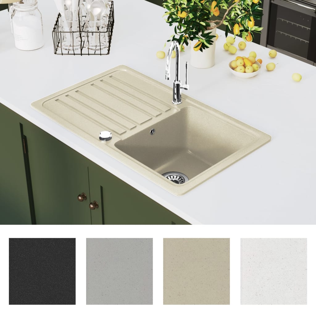 køkkenvask granit enkelt vask beige