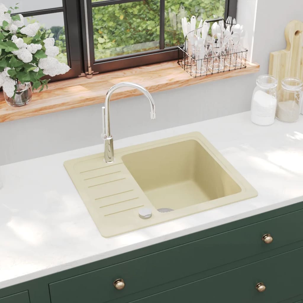 køkkenvask granit enkelt vask beige