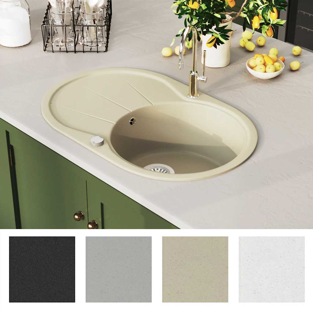 køkkenvask granit enkelt vask oval beige