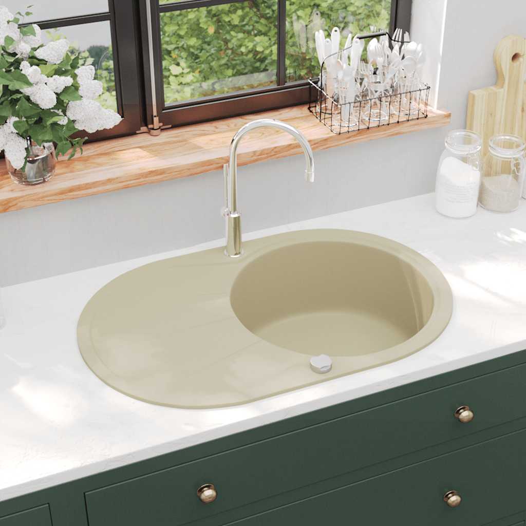 køkkenvask granit enkelt vask oval beige