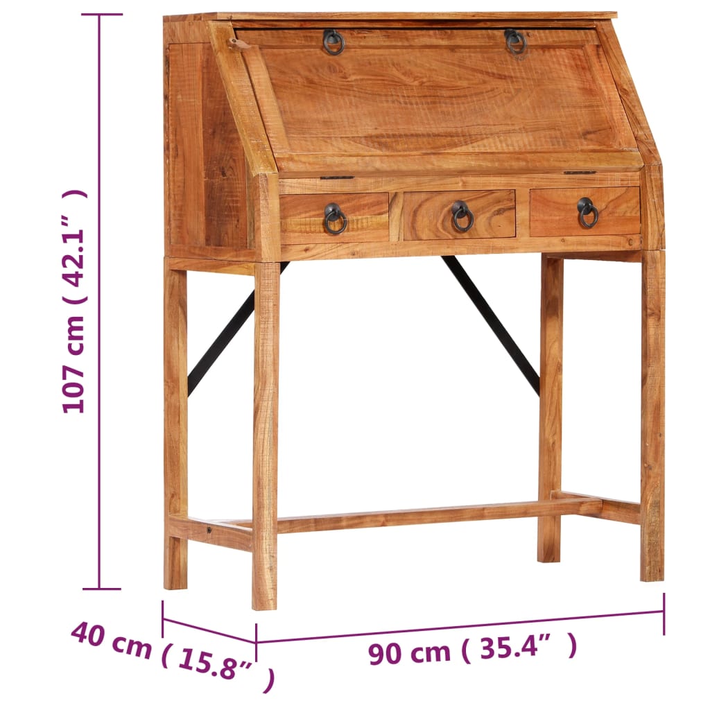 skrivebord massivt akacietræ 90 x 40 x 107 cm