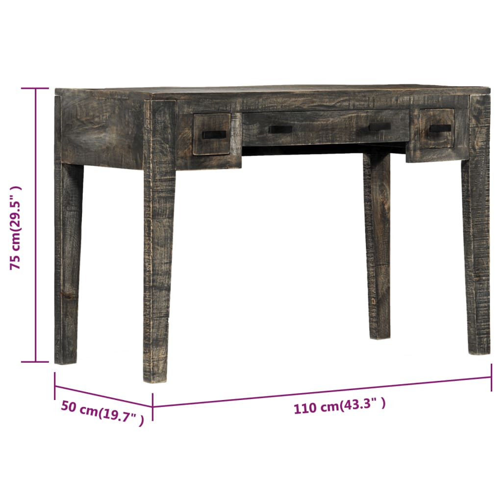 skrivebord 110 x 50 x 75 cm massivt mangotræ sort