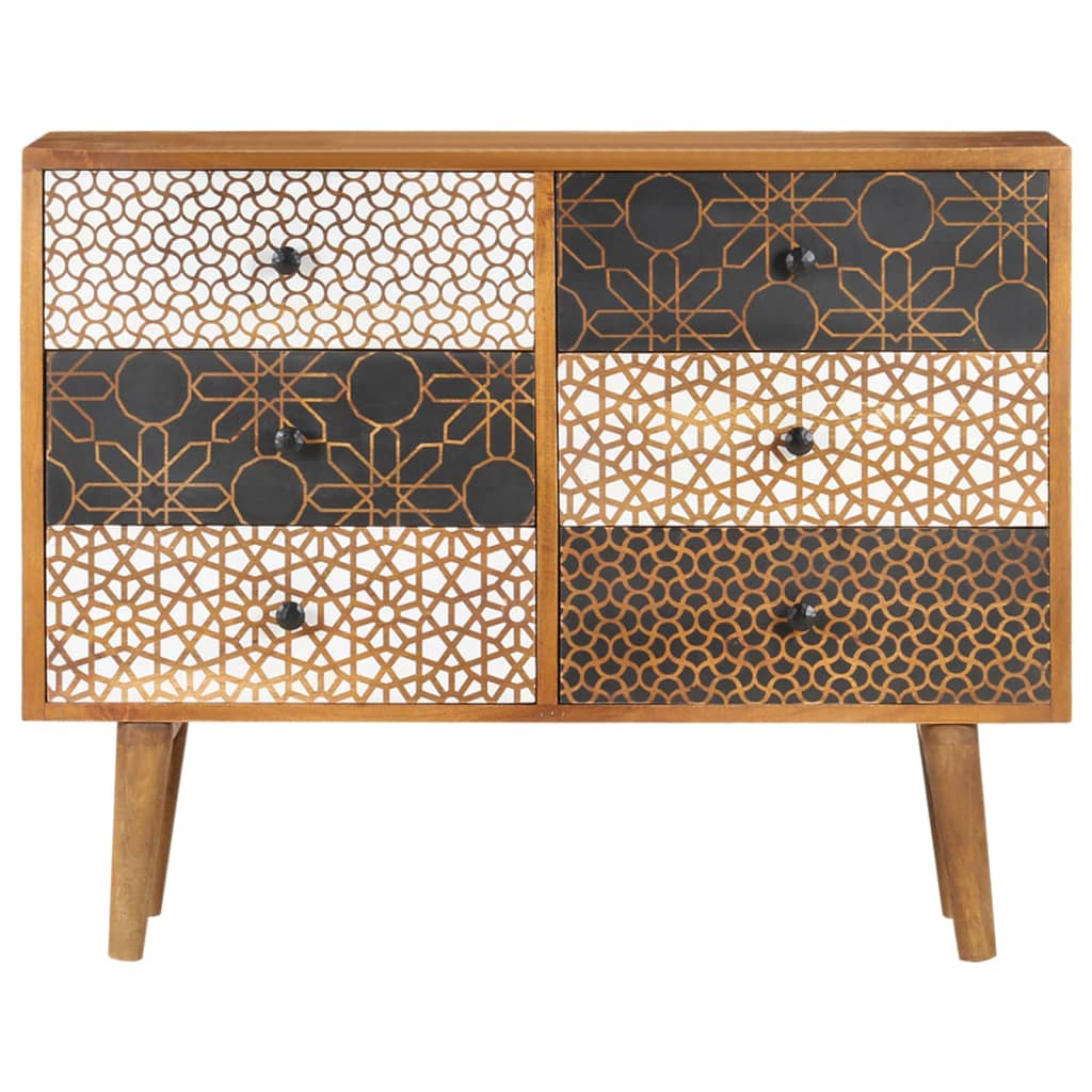 skænk med trykt mønster 90 x 30 x 70 cm massivt mangotræ