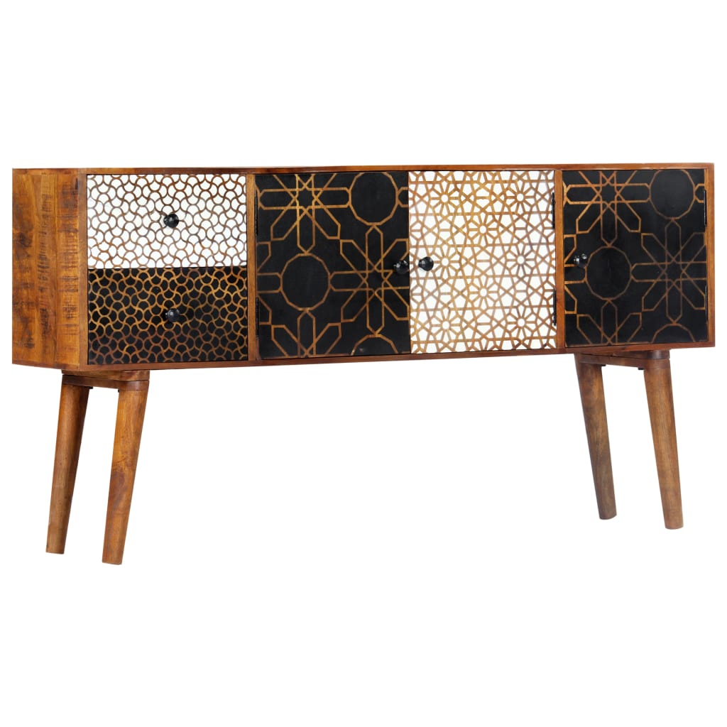 skænk med trykt mønster 130 x 30 x 70 cm massivt mangotræ