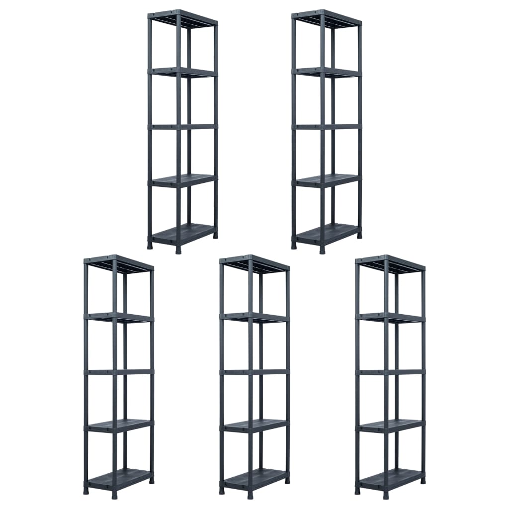 opbevaringsreoler 5 stk. 125 kg 60 x 30 x 180 cm plastik sort