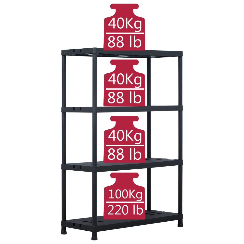 opbevaringsreoler 2 stk. 220 kg 90 x 40 x 138 cm plastik sort