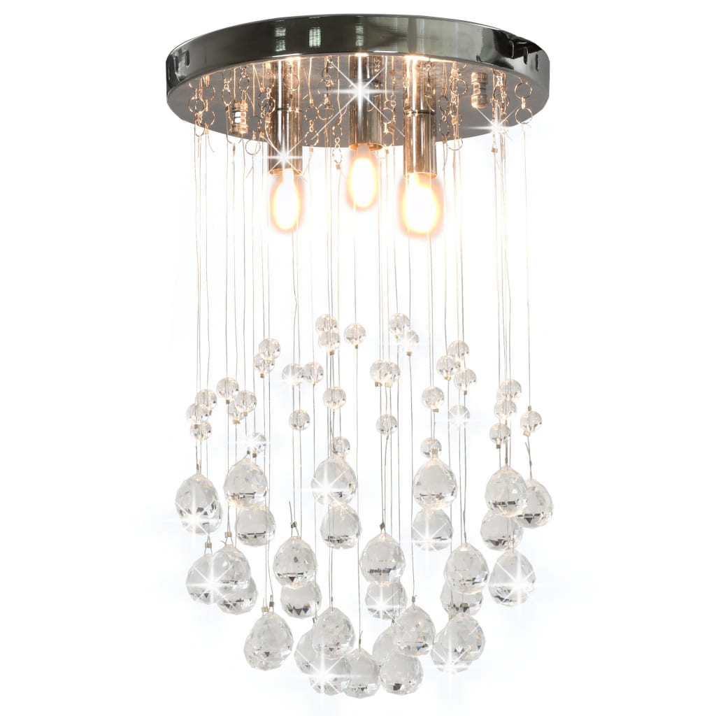 loftlampe med krystalperler kugleformet 3 x G9-pærer sølvfarvet
