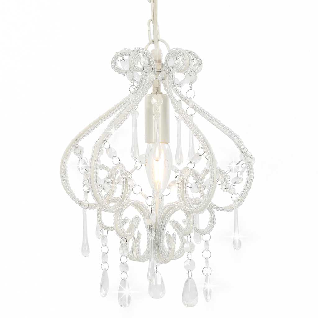 loftlampe med perler rund E14 hvid