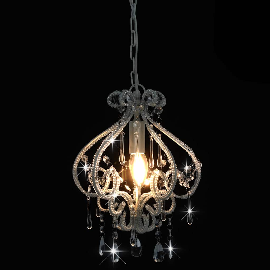 loftlampe med perler rund E14 hvid