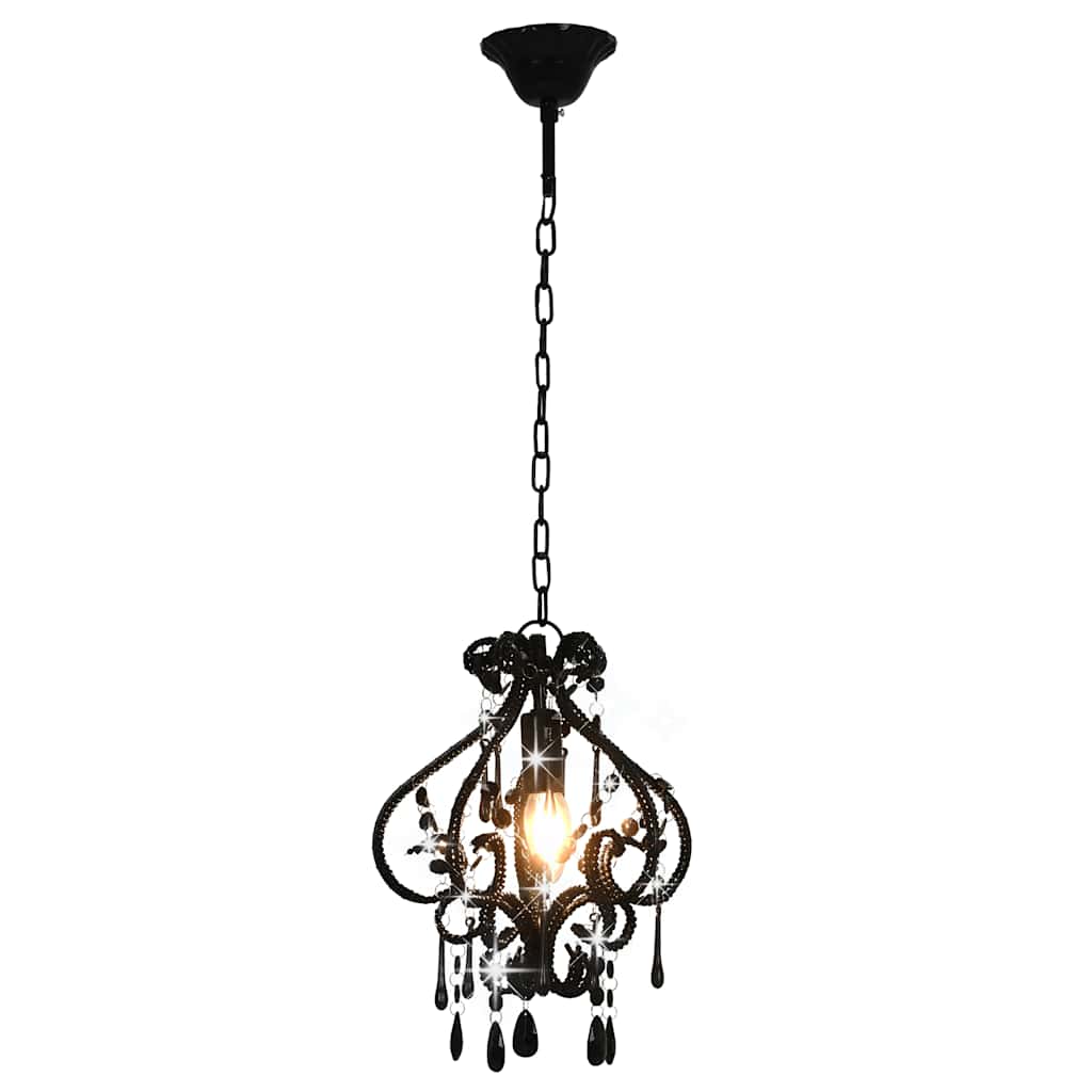 loftlampe med perler rund E14 sort