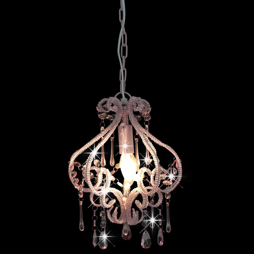 loftlampe med perler rund E14 pink