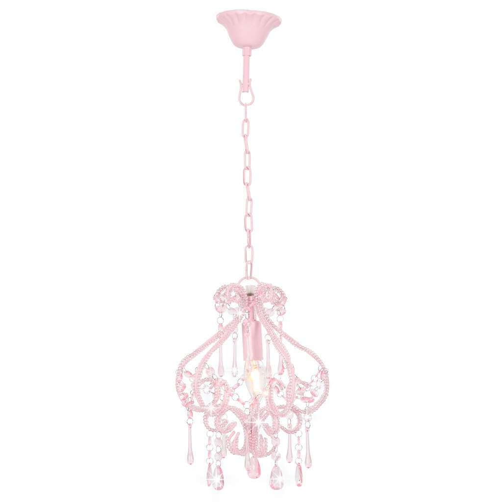 loftlampe med perler rund E14 pink