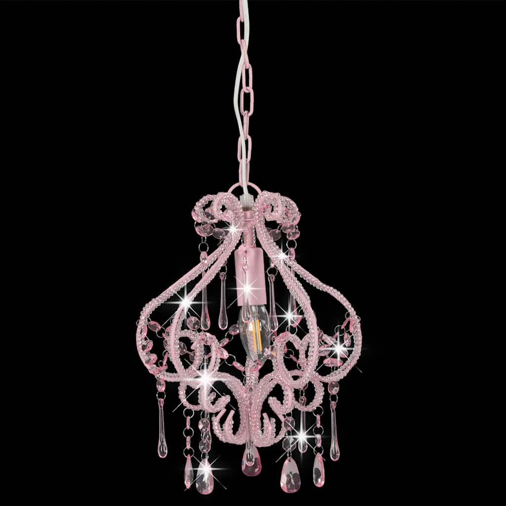 loftlampe med perler rund E14 pink