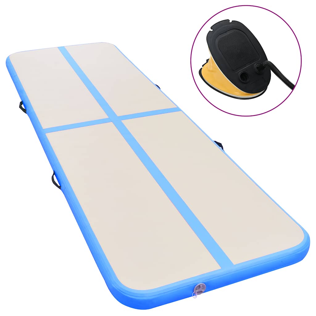 oppustelig gymnastikmåtte med pumpe 300 x 100 x 10 cm PVC blå