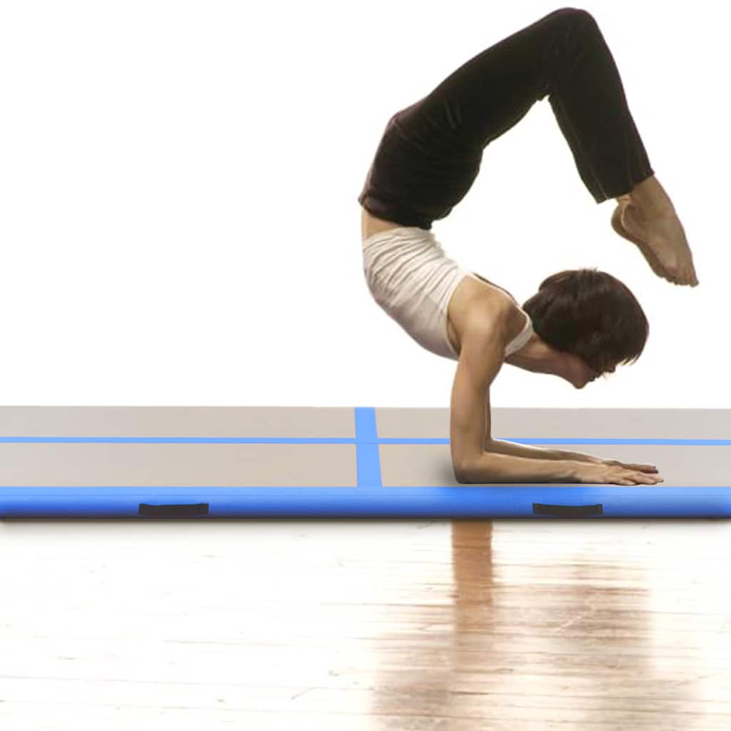 oppustelig gymnastikmåtte med pumpe 300 x 100 x 10 cm PVC blå