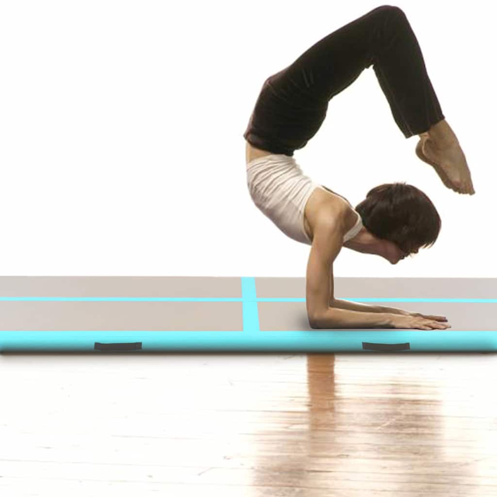 oppustelig gymnastikmåtte med pumpe 300 x 100 x 10 cm PVC grøn