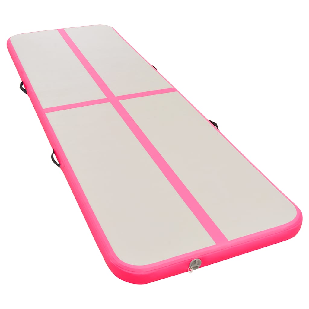 oppustelig gymnastikmåtte med pumpe 400 x 100 x 10 cm PVC pink