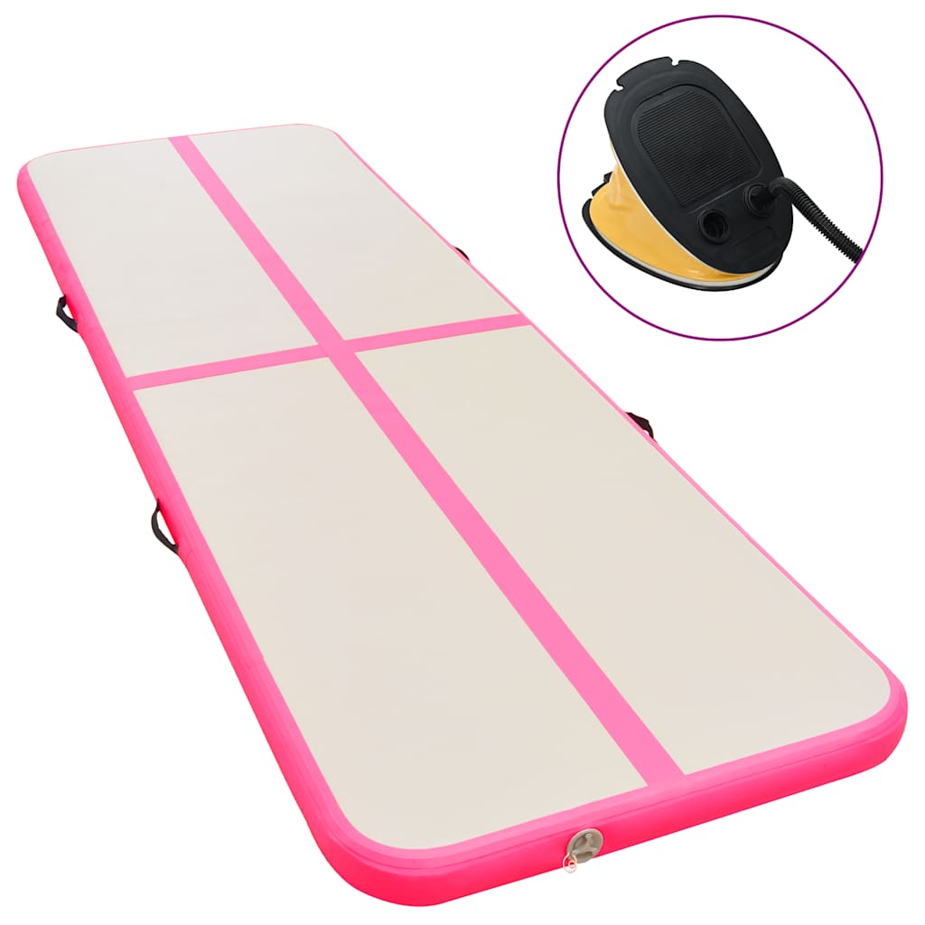 oppustelig gymnastikmåtte med pumpe 500 x 100 x 10 cm PVC Pink