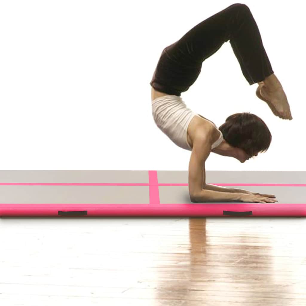 oppustelig gymnastikmåtte med pumpe 500 x 100 x 10 cm PVC Pink