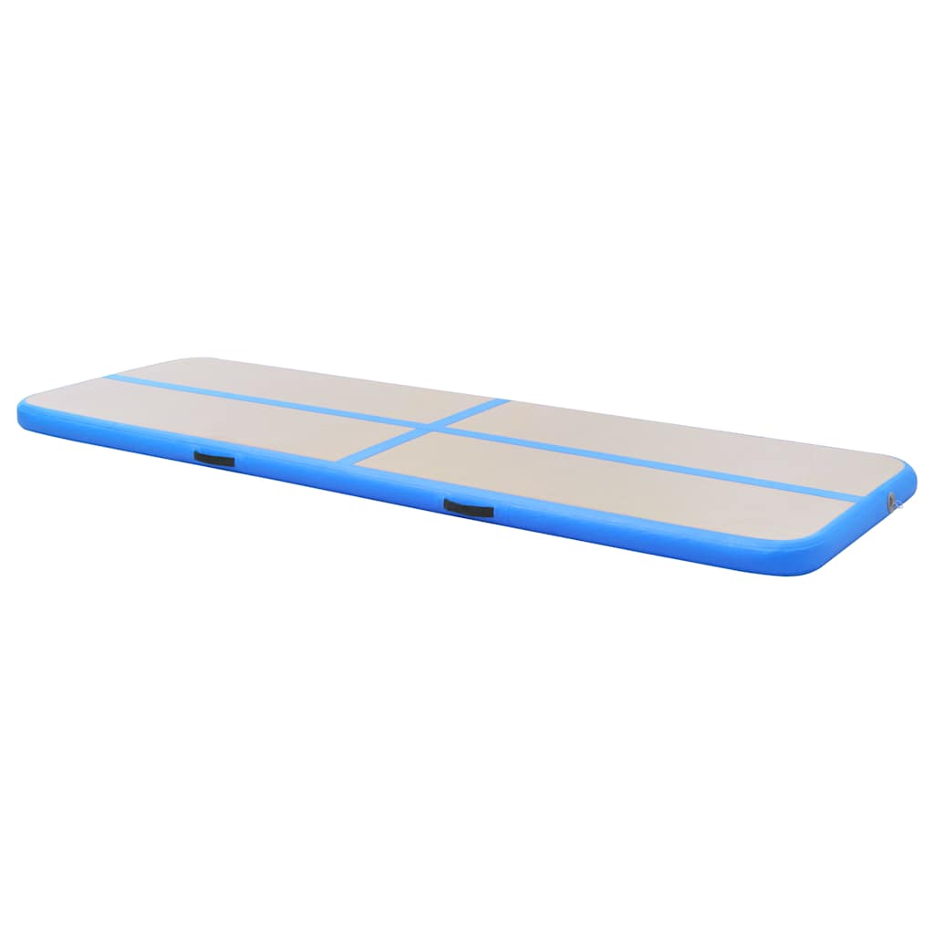 oppustelig gymnastikmåtte med pumpe 500 x 100 x 10 cm PVC blå