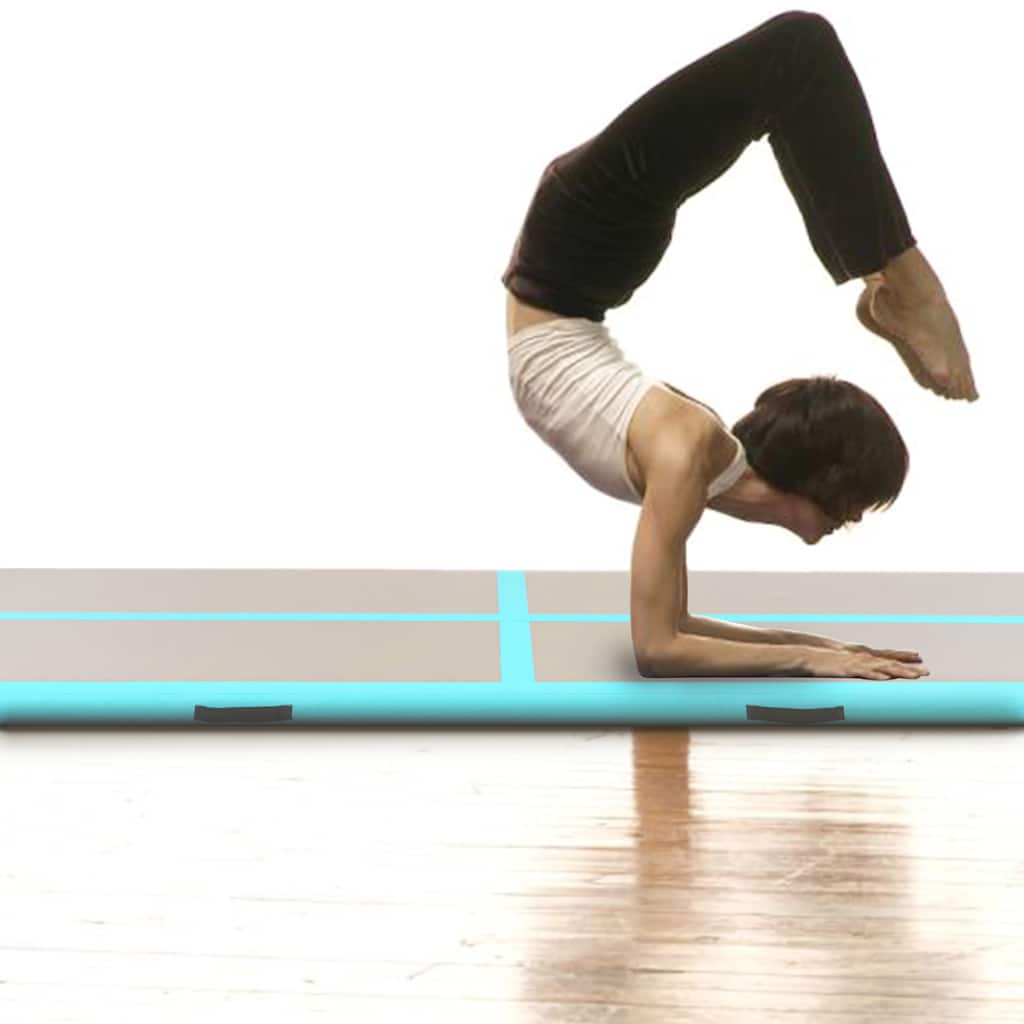 oppustelig gymnastikmåtte med pumpe 500 x 100 x 10 cm PVC grøn