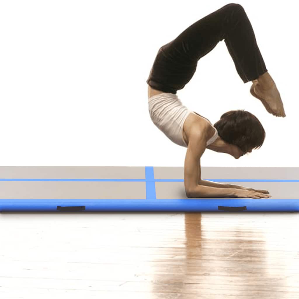 oppustelig gymnastikmåtte med pumpe 600 x 100 x 10 cm PVC blå
