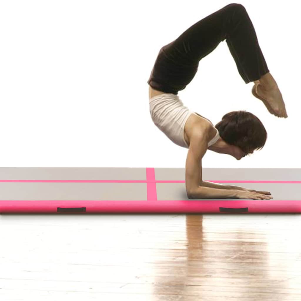 oppustelig gymnastikmåtte med pumpe 700 x 100 x 10 cm PVC Pink