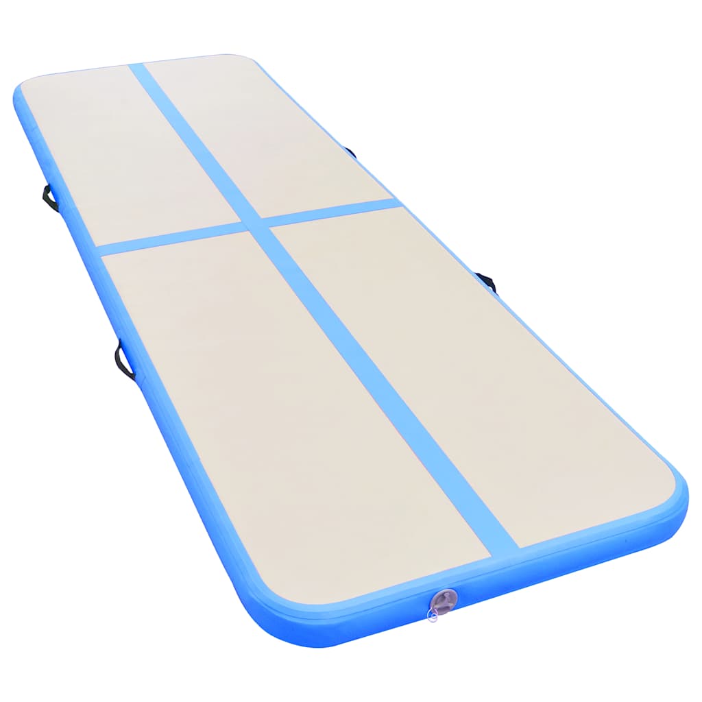 oppustelig gymnastikmåtte med pumpe 700 x 100 x 10 cm PVC blå