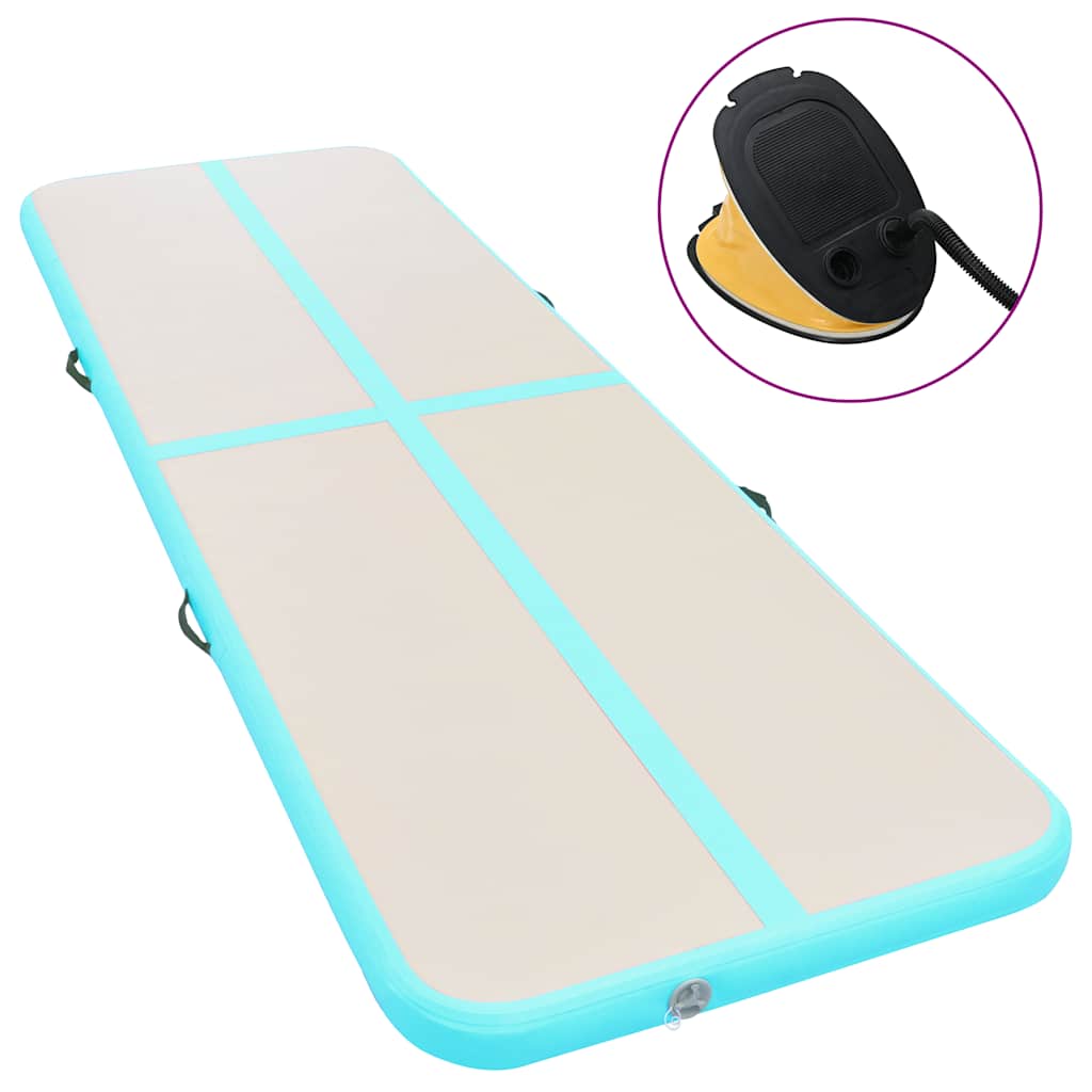 oppustelig gymnastikmåtte med pumpe 700 x 100 x 10 cm PVC grøn