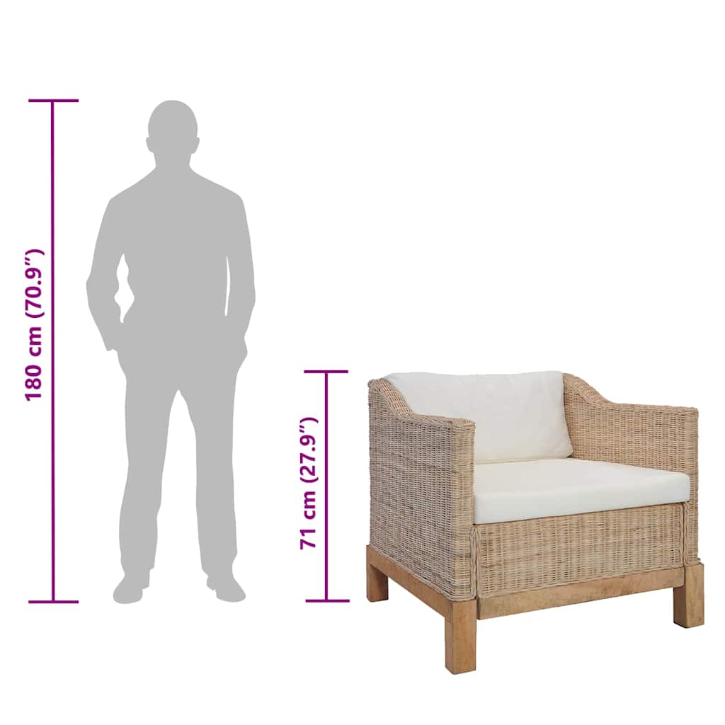 lænestol med hynder naturlig rattan