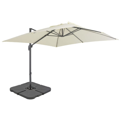 haveparasol m. transportabel fod sandfarvet