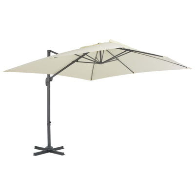 haveparasol m. transportabel fod sandfarvet