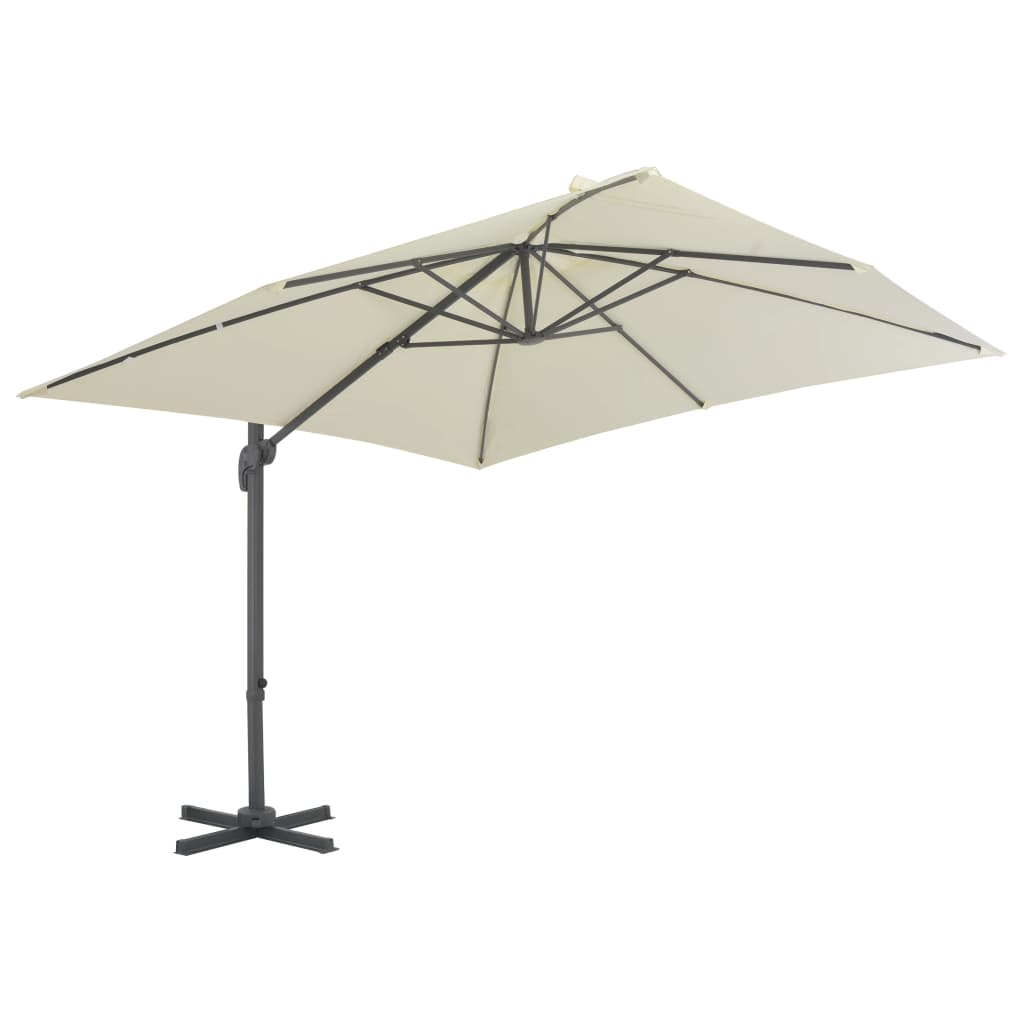 haveparasol m. transportabel fod sandfarvet