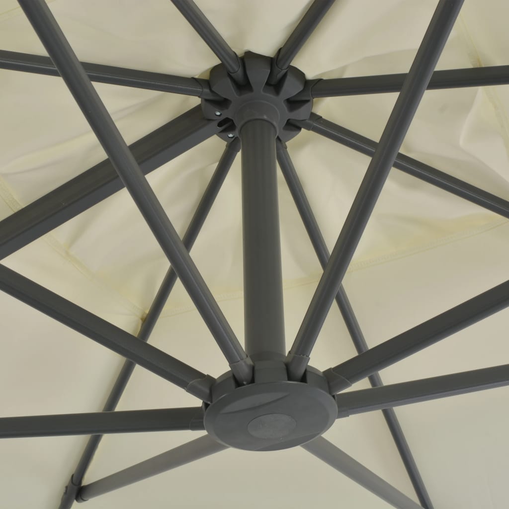 haveparasol m. transportabel fod sandfarvet