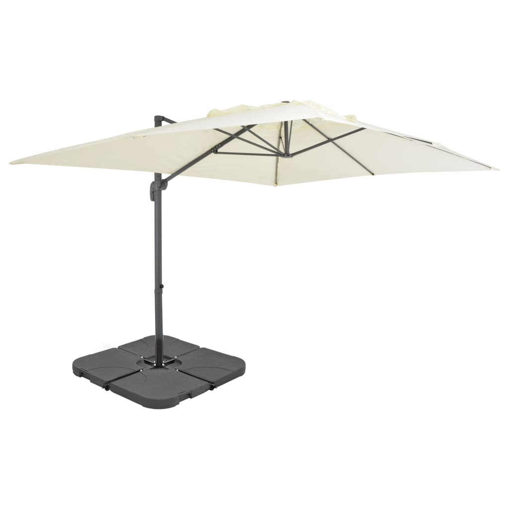 haveparasol m. transportabel fod sandfarvet