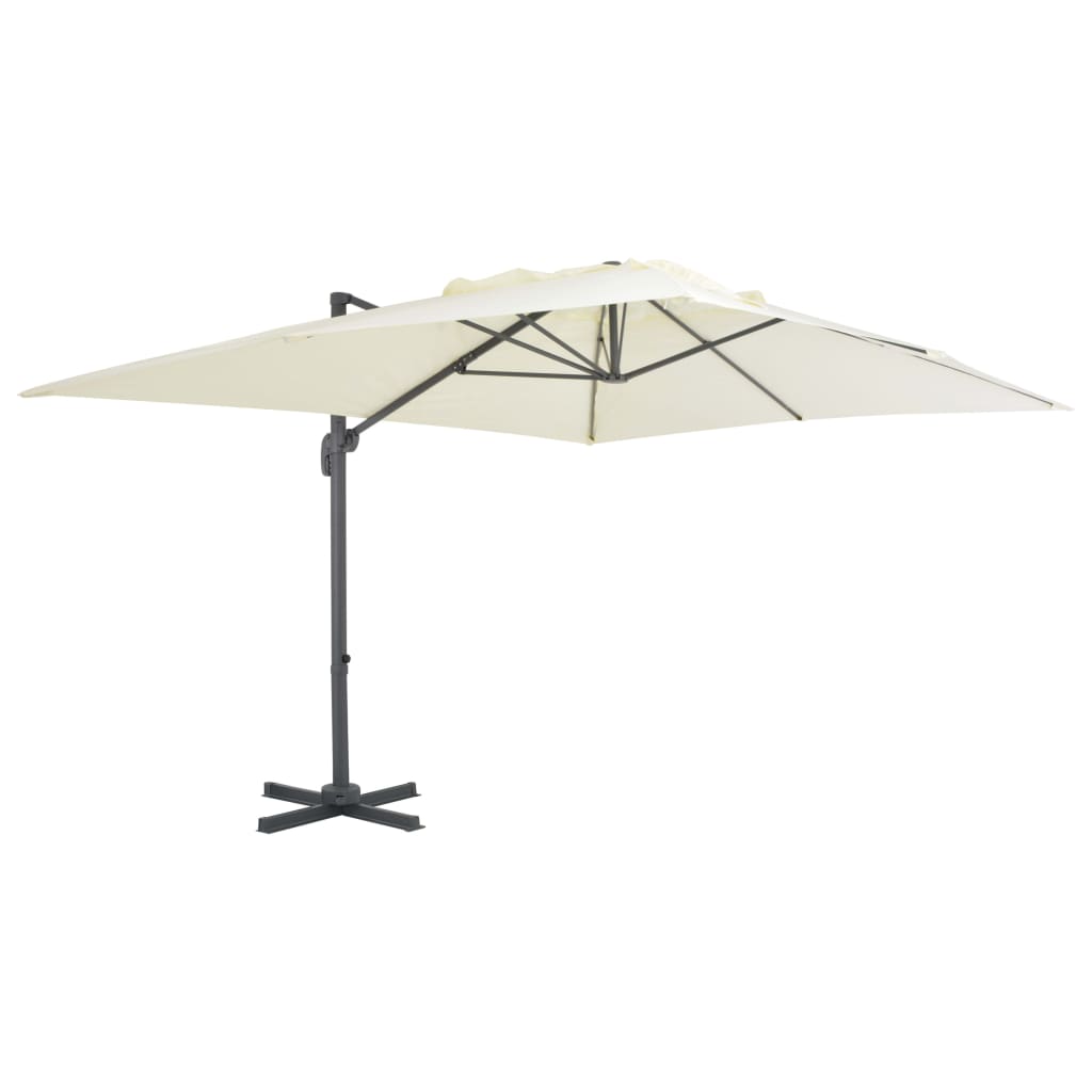 haveparasol m. transportabel fod sandfarvet