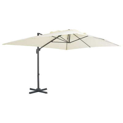 haveparasol m. transportabel fod sandfarvet