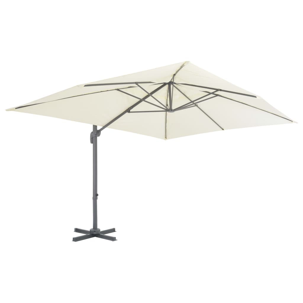 haveparasol m. transportabel fod sandfarvet
