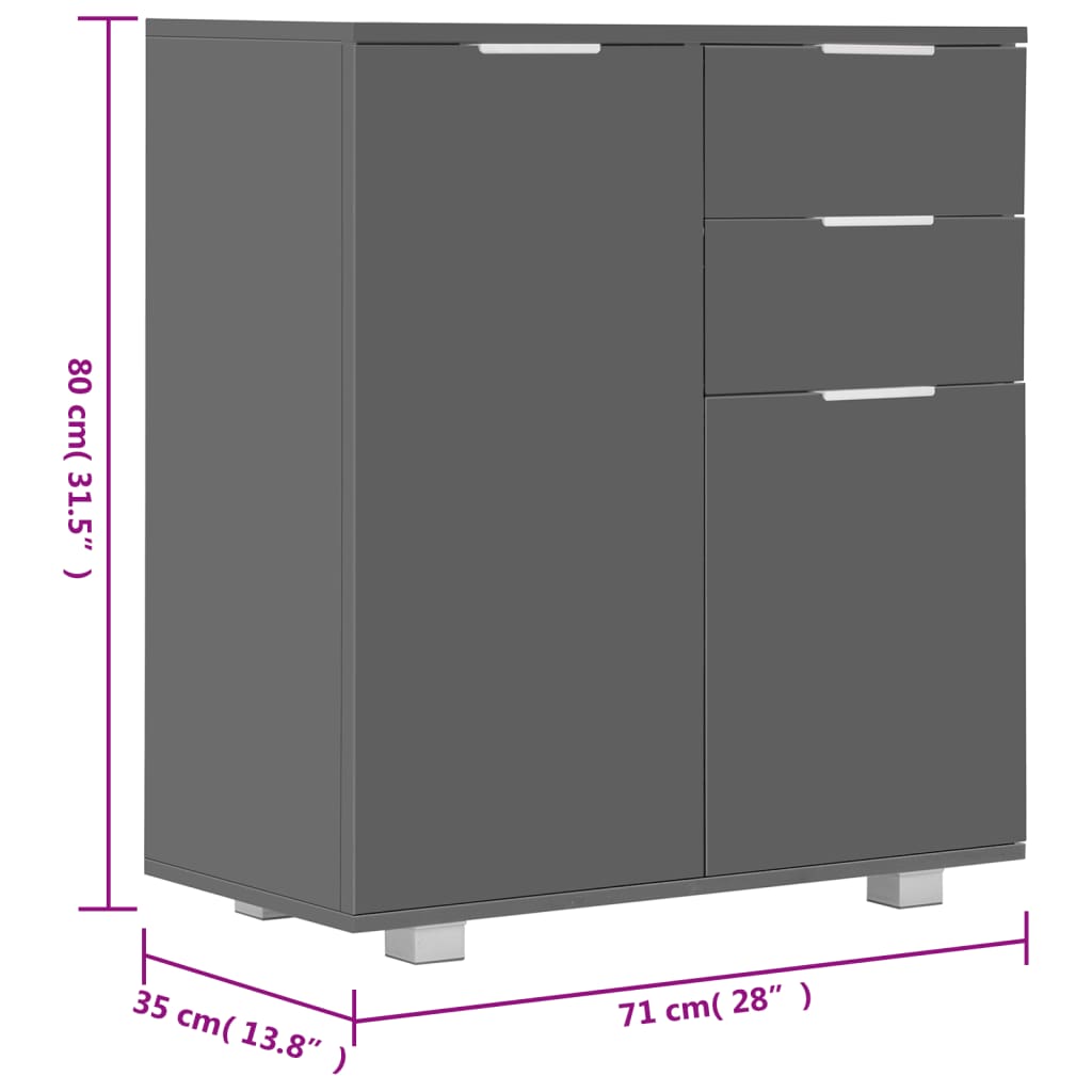 skænk 71x35x80 cm konstrueret træ grå højglans