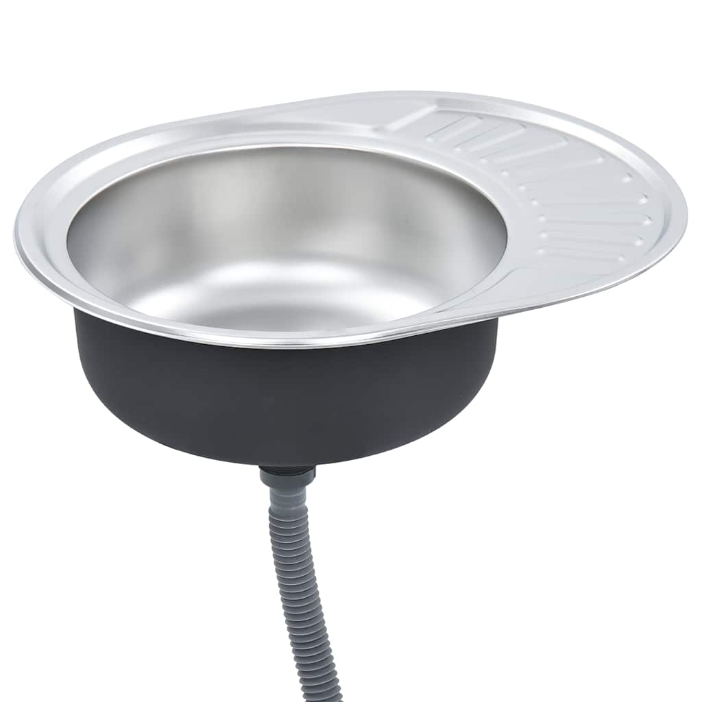 køkkenvask med strainer og vandlås oval rustfrit stål