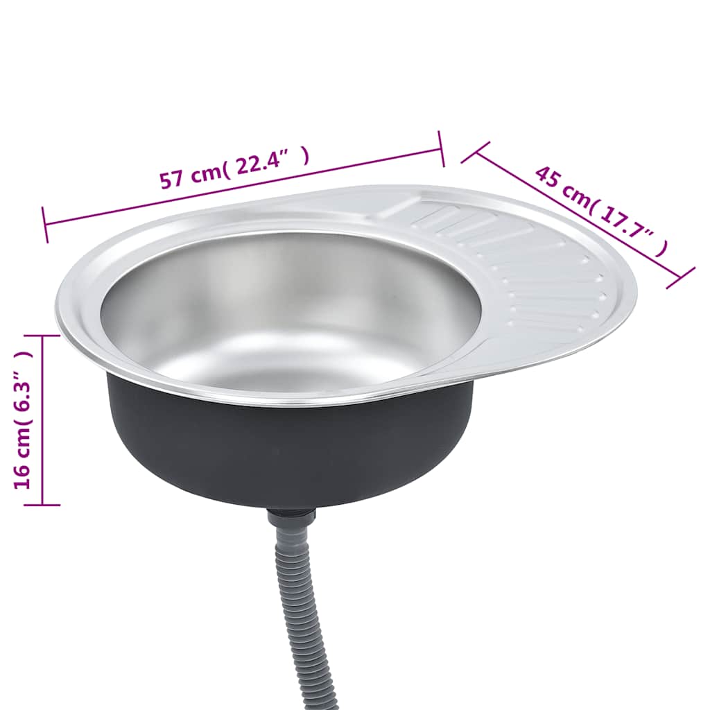 køkkenvask med strainer og vandlås oval rustfrit stål