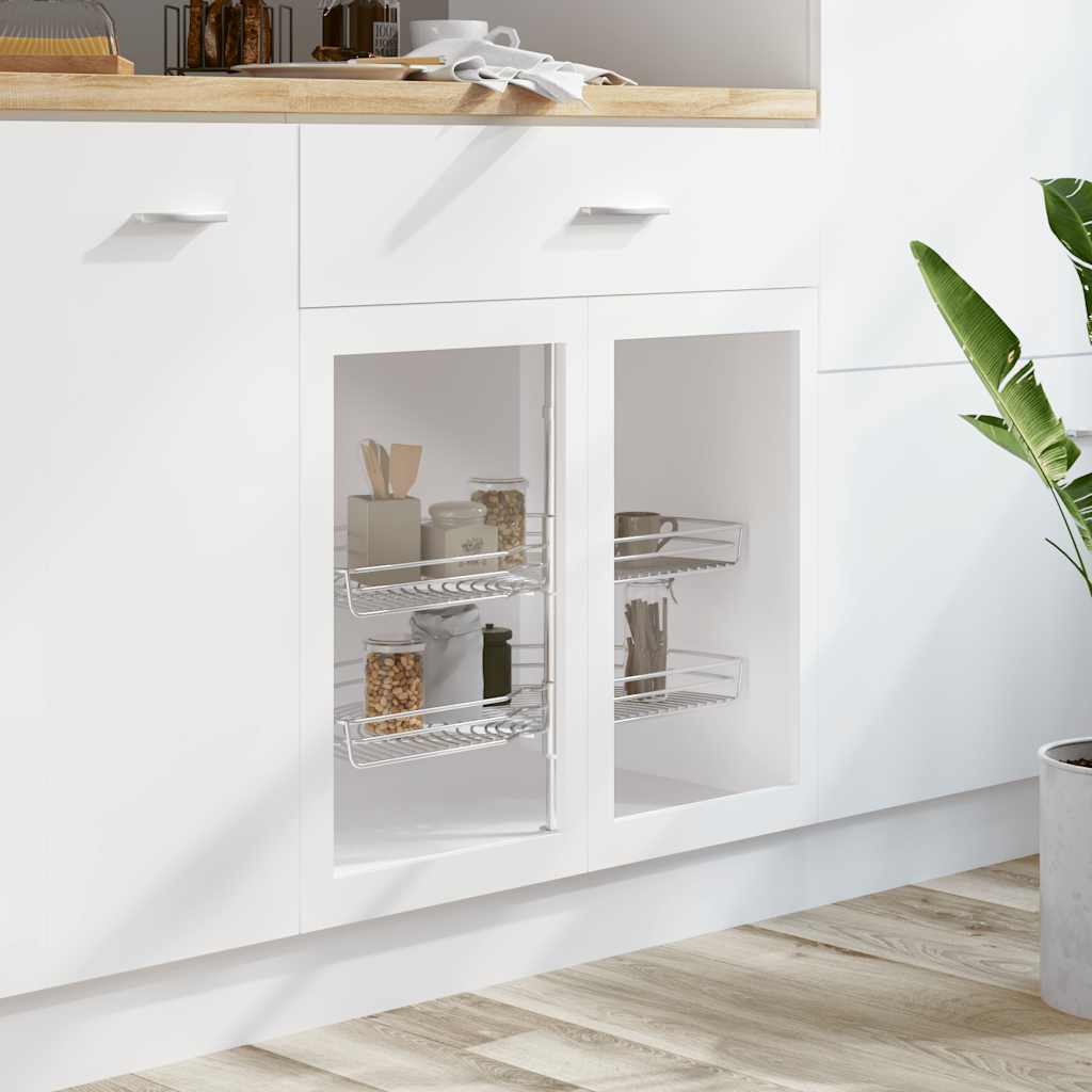 køkkenkurv i trådnet 2 niveauer 180grader 75x38x80cm sølvfarvet