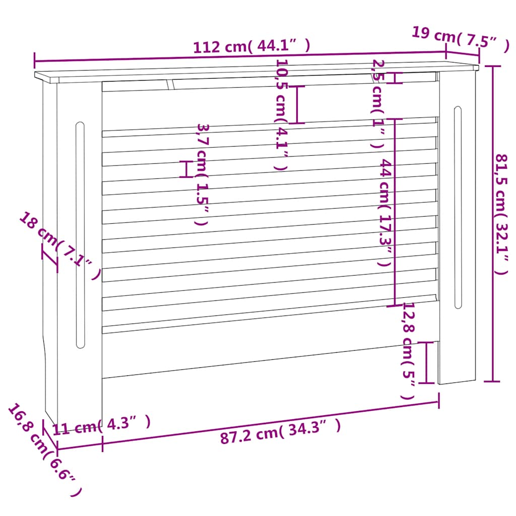 radiatorskjuler MDF 112 x 19 x 81,5 cm hvid