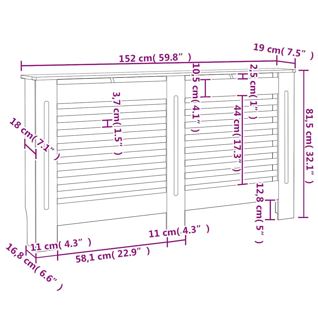 radiatorskjuler MDF 152x19x81,5 cm hvid