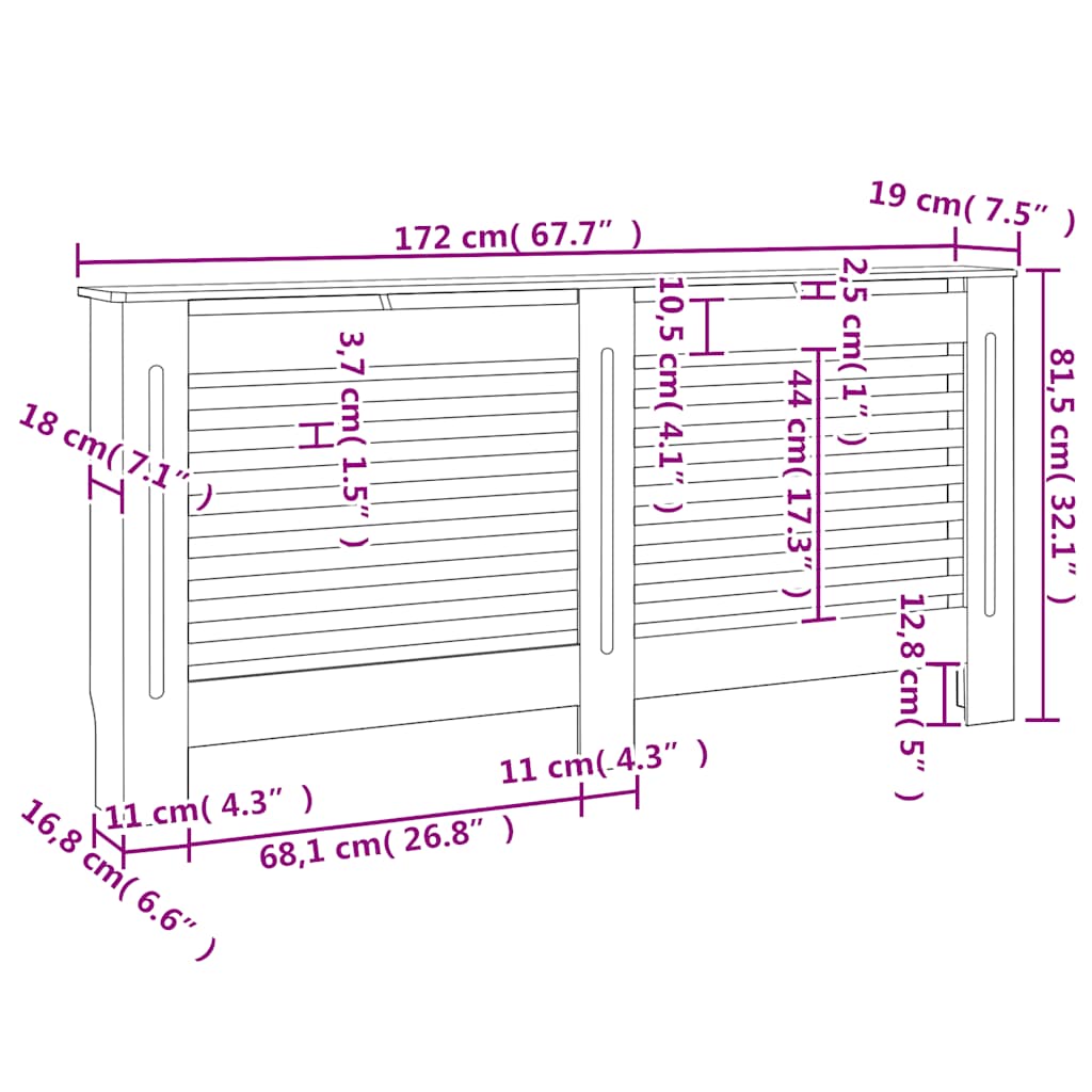 radiatorskjuler MDF 172x19x81,5 cm hvid