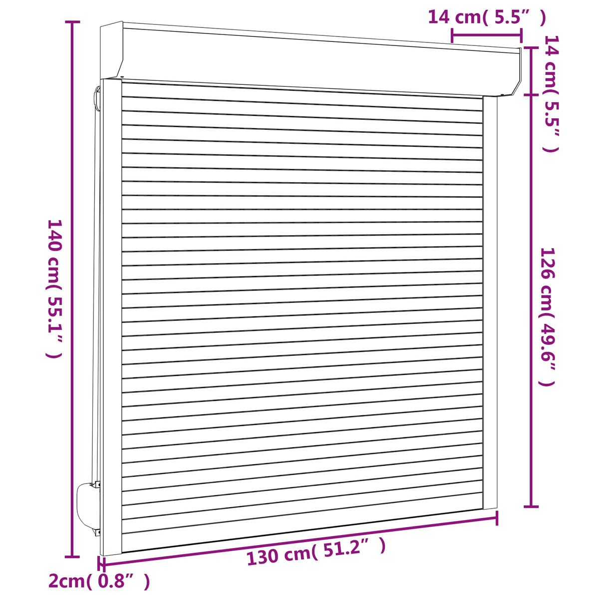 Rullegardin Hvid 130 x 140 cm Aluminium og Polyurethan