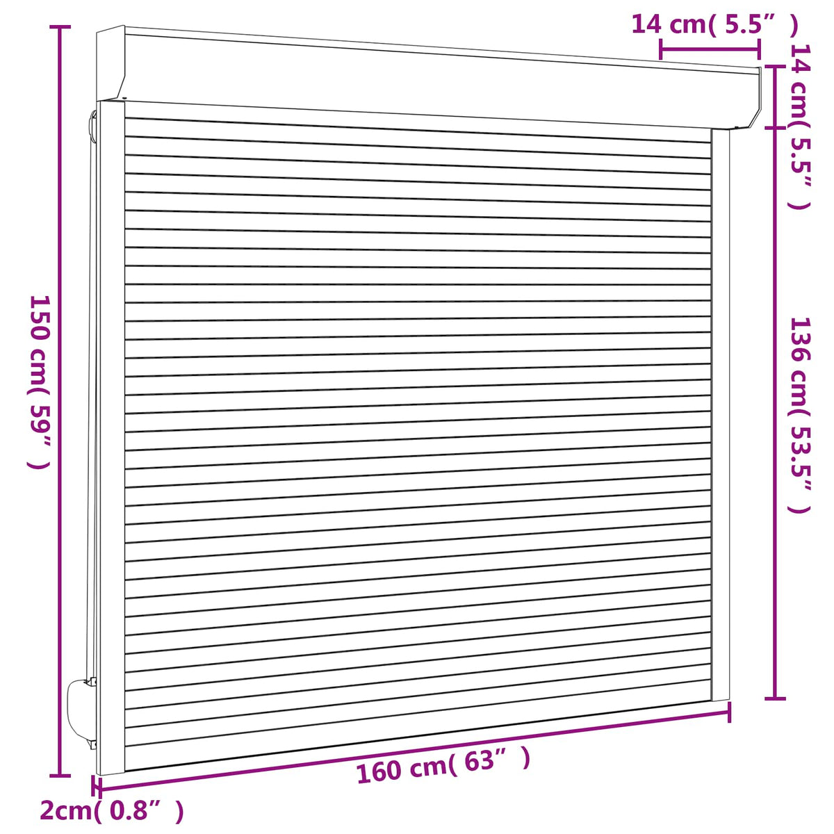 Rullegardin Hvid 160 x 150 cm Aluminium og Polyurethan