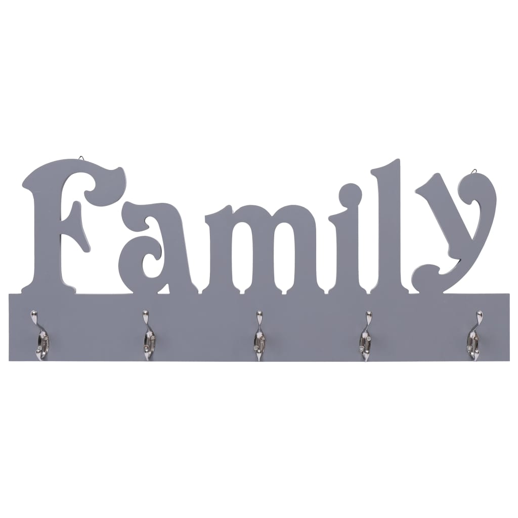 vægophængt knagerække FAMILY 74 x 29,5 cm grå