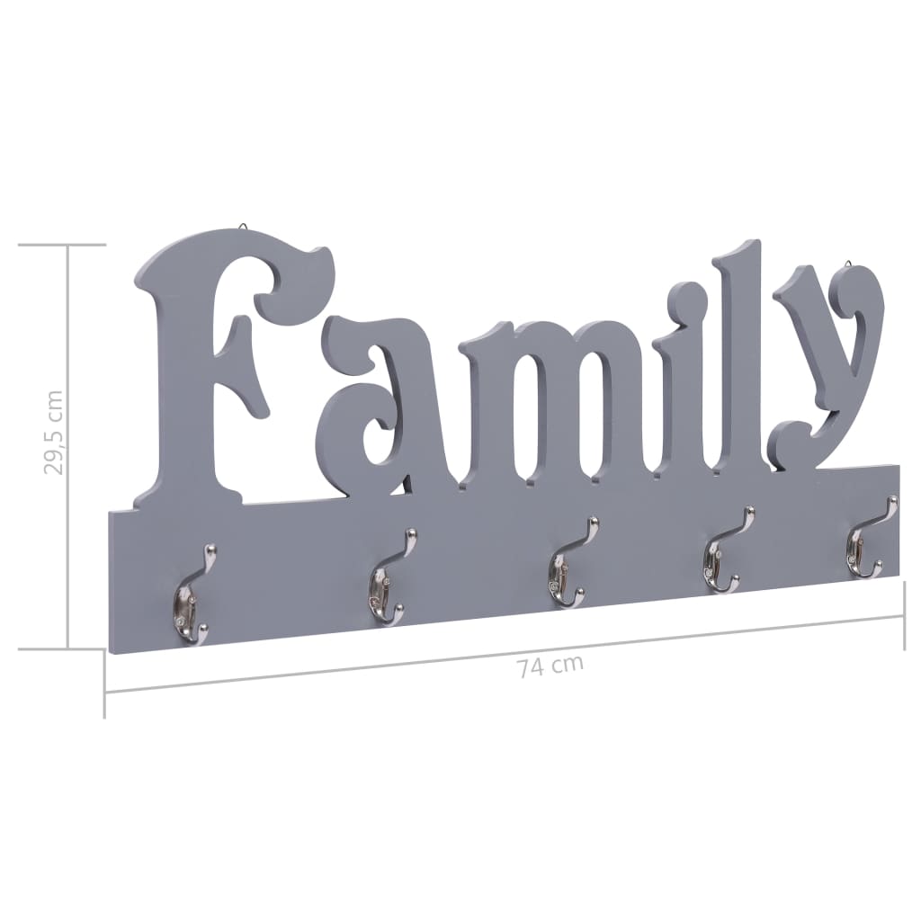 vægophængt knagerække FAMILY 74 x 29,5 cm grå