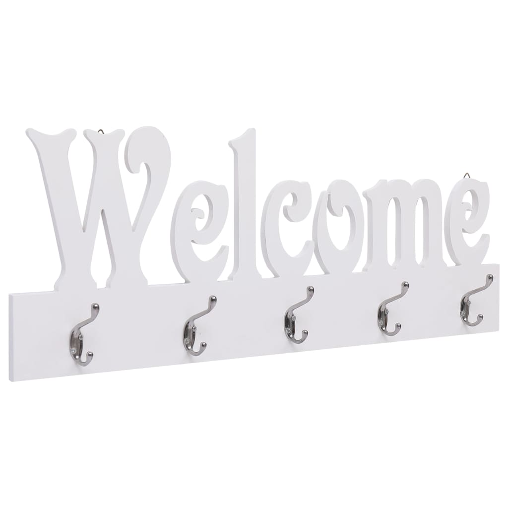 vægophængt knagerække WELCOME 74 x 29,5 cm hvid